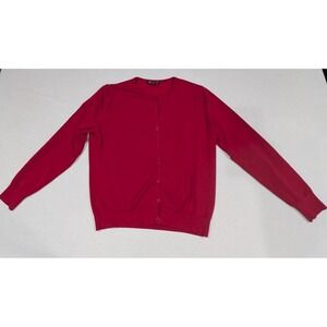 August Silk Cardigan Women XL Red Excellent Silk Blend Button Front Crew Neck
